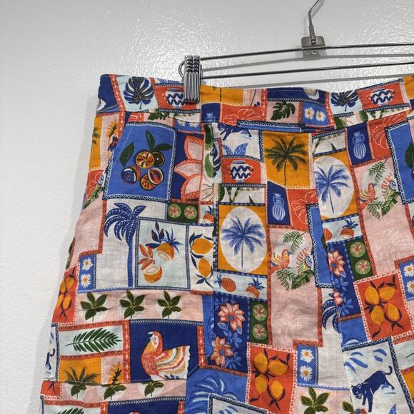 C&C California Colorful Linen Shorts Women’s Size XL Tropical Palm Parrots Boho - Picture 2 of 7